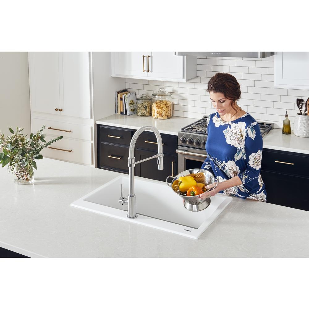Drop-in Topmount Granite Composite Single Bowl Kitchen Sink - Arctic White. Picture 5