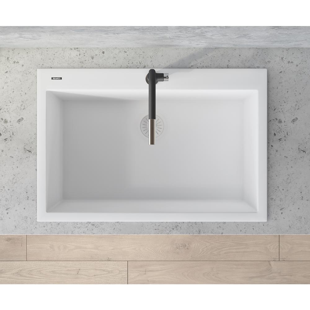 Drop-in Topmount Granite Composite Single Bowl Kitchen Sink - Arctic White. Picture 11