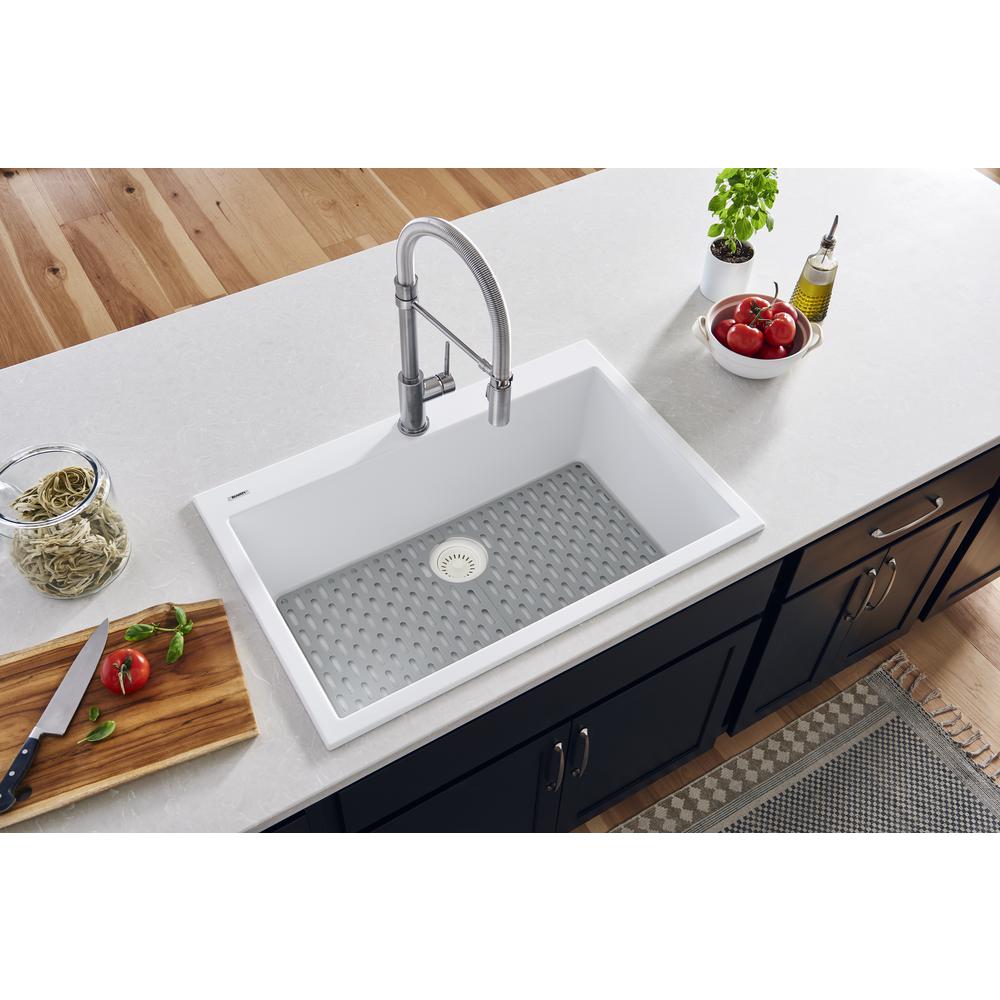 Drop-in Topmount Granite Composite Single Bowl Kitchen Sink - Arctic White. Picture 16