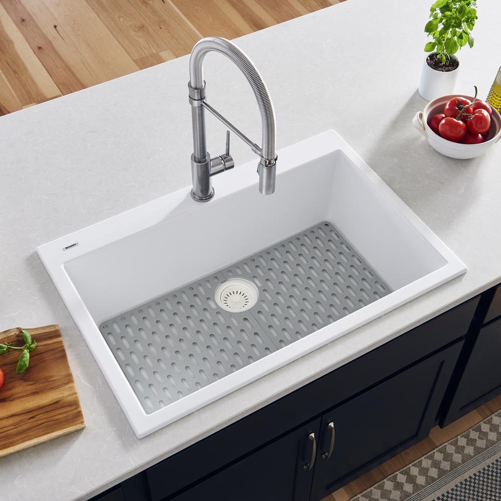 Drop-in Topmount Granite Composite Single Bowl Kitchen Sink - Arctic White. Picture 4