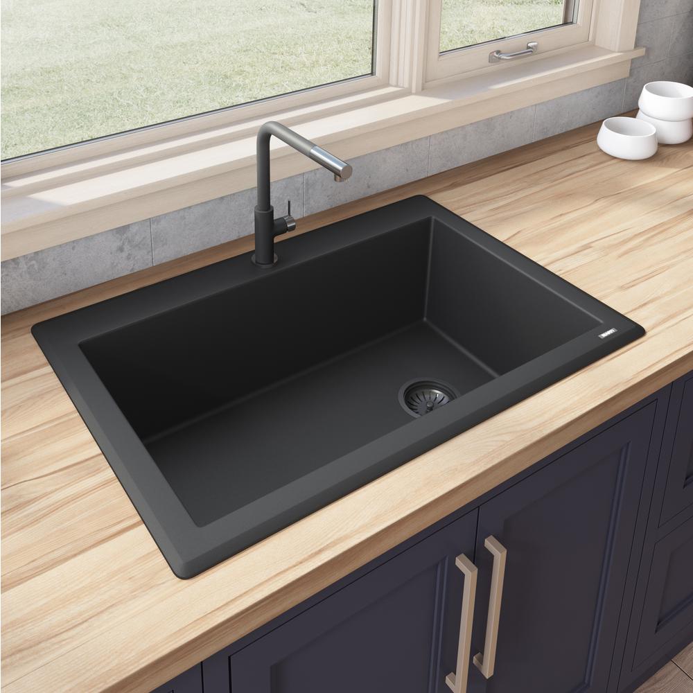 Ruvati 33 x 22 inch epiGranite Drop-in Topmount Single Bowl Kitchen Sink. Picture 3
