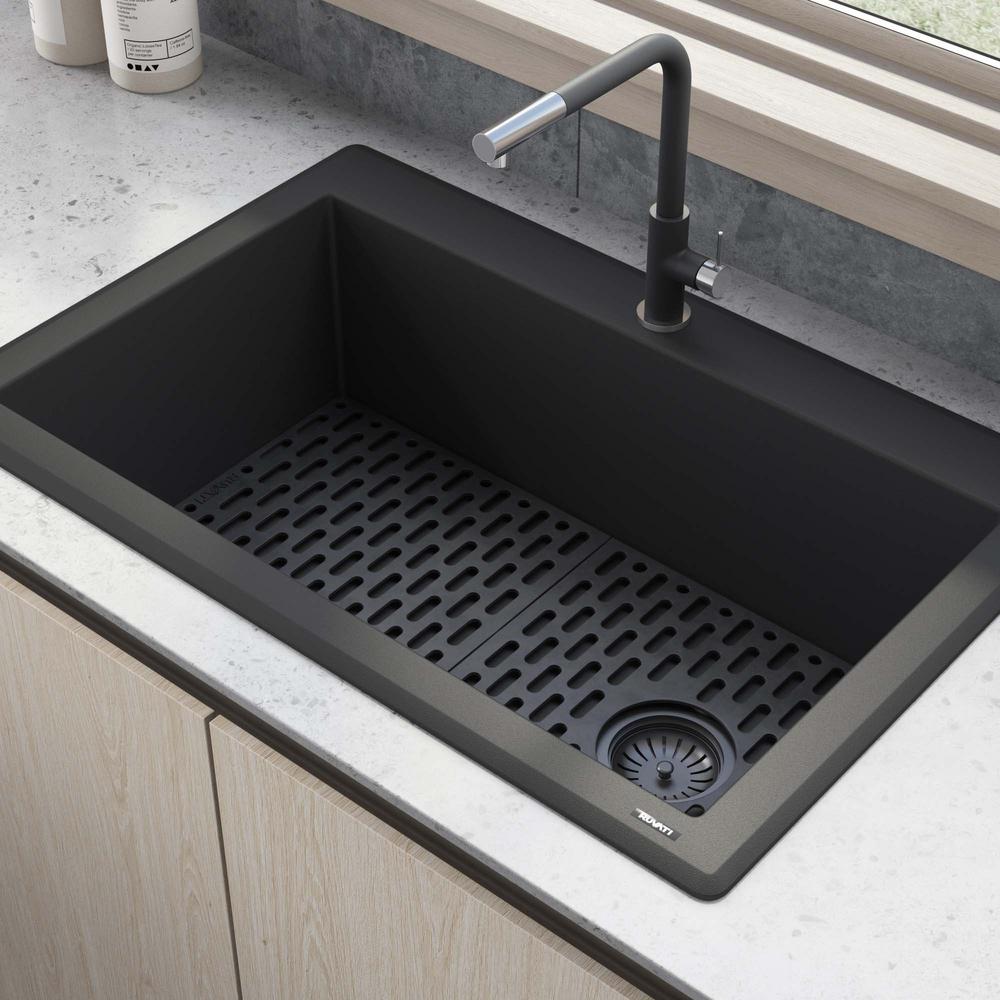 Ruvati 33 x 22 inch epiGranite Drop-in Topmount Single Bowl Kitchen Sink. Picture 10