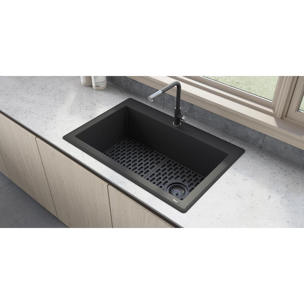 Ruvati 33 x 22 inch epiGranite Drop-in Topmount Single Bowl Kitchen Sink. Picture 13