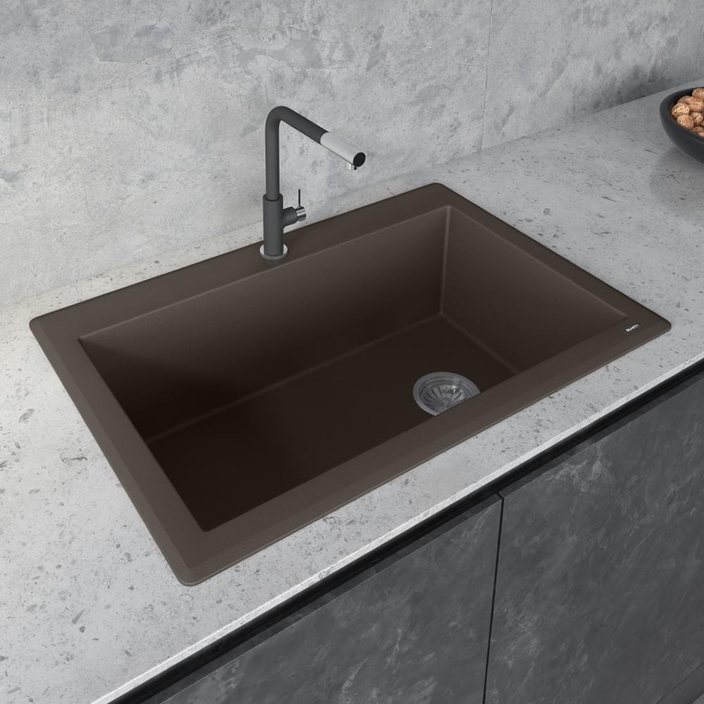 Ruvati 33 x 22 inch epiGranite Drop-in Topmount Single Bowl Kitchen Sink. Picture 1