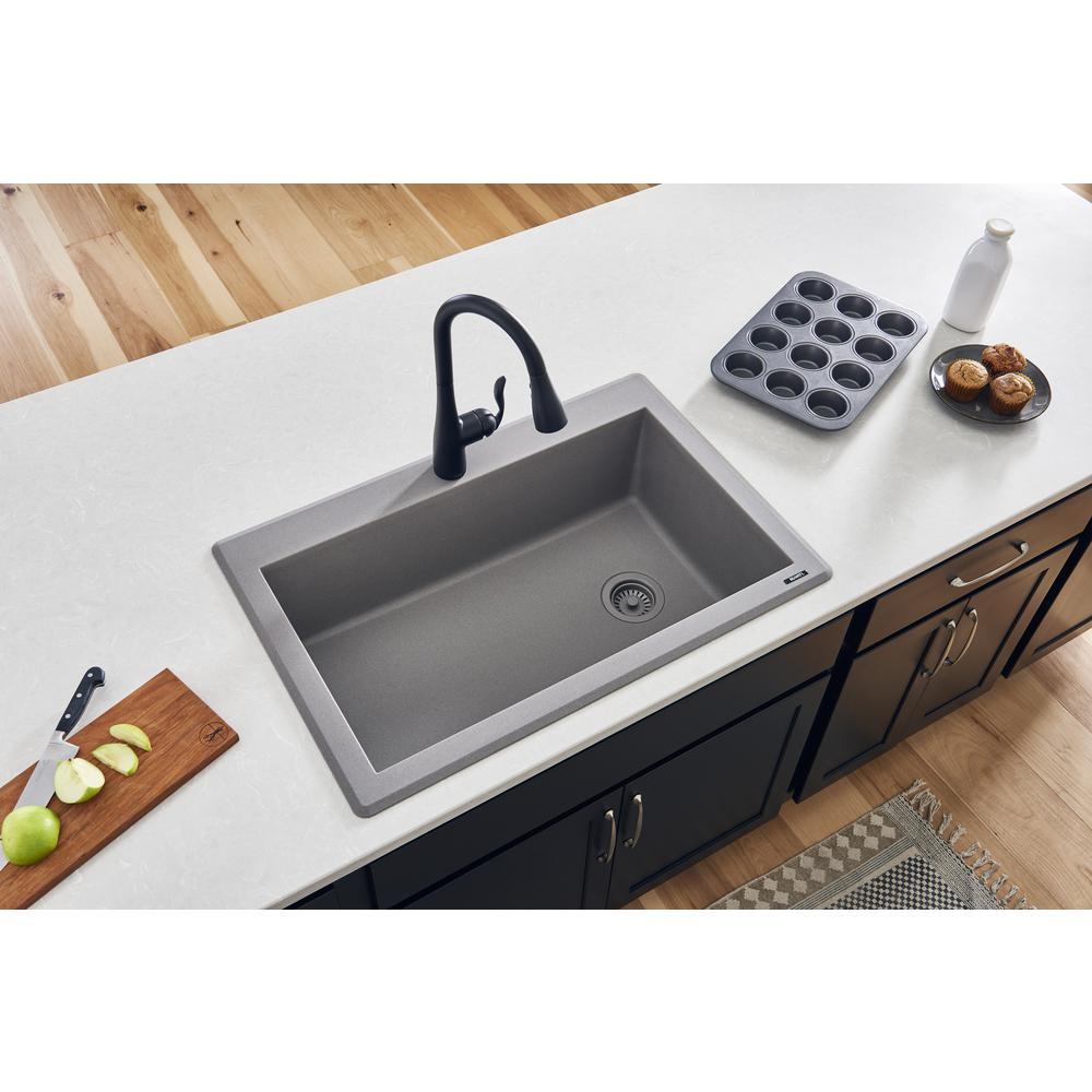 Ruvati 33 x 22 inch epiGranite Drop-in Topmount Single Bowl Kitchen Sink. Picture 9