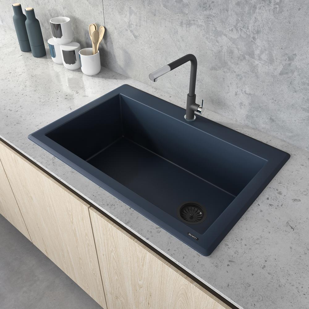 Ruvati 33 x 22 inch Drop-in Topmount Single Bowl Kitchen Sink Catalina Blue. Picture 7