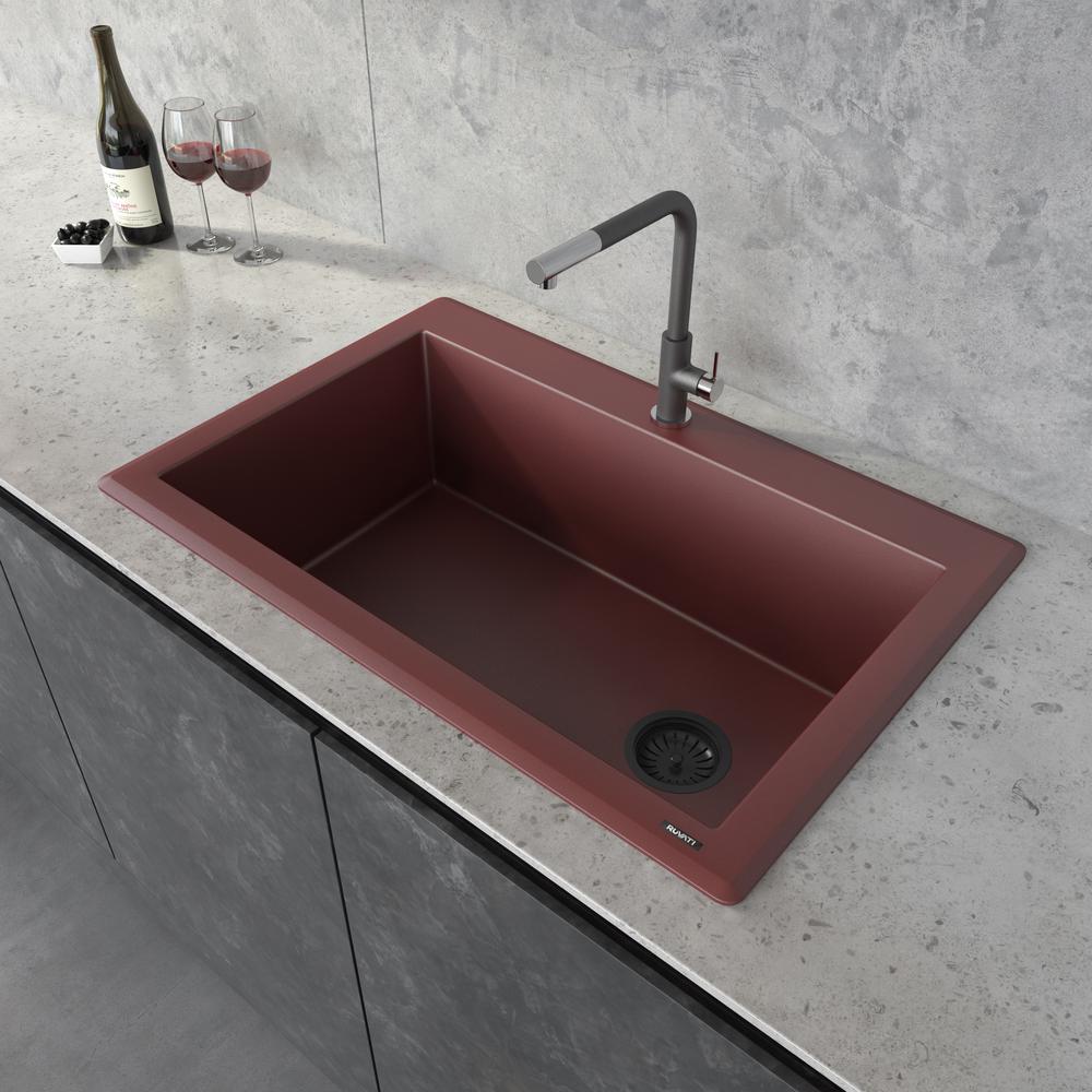 Ruvati 33 x 22 inch Drop-in Topmount Single Bowl Kitchen Sink Carnelian Red. Picture 5