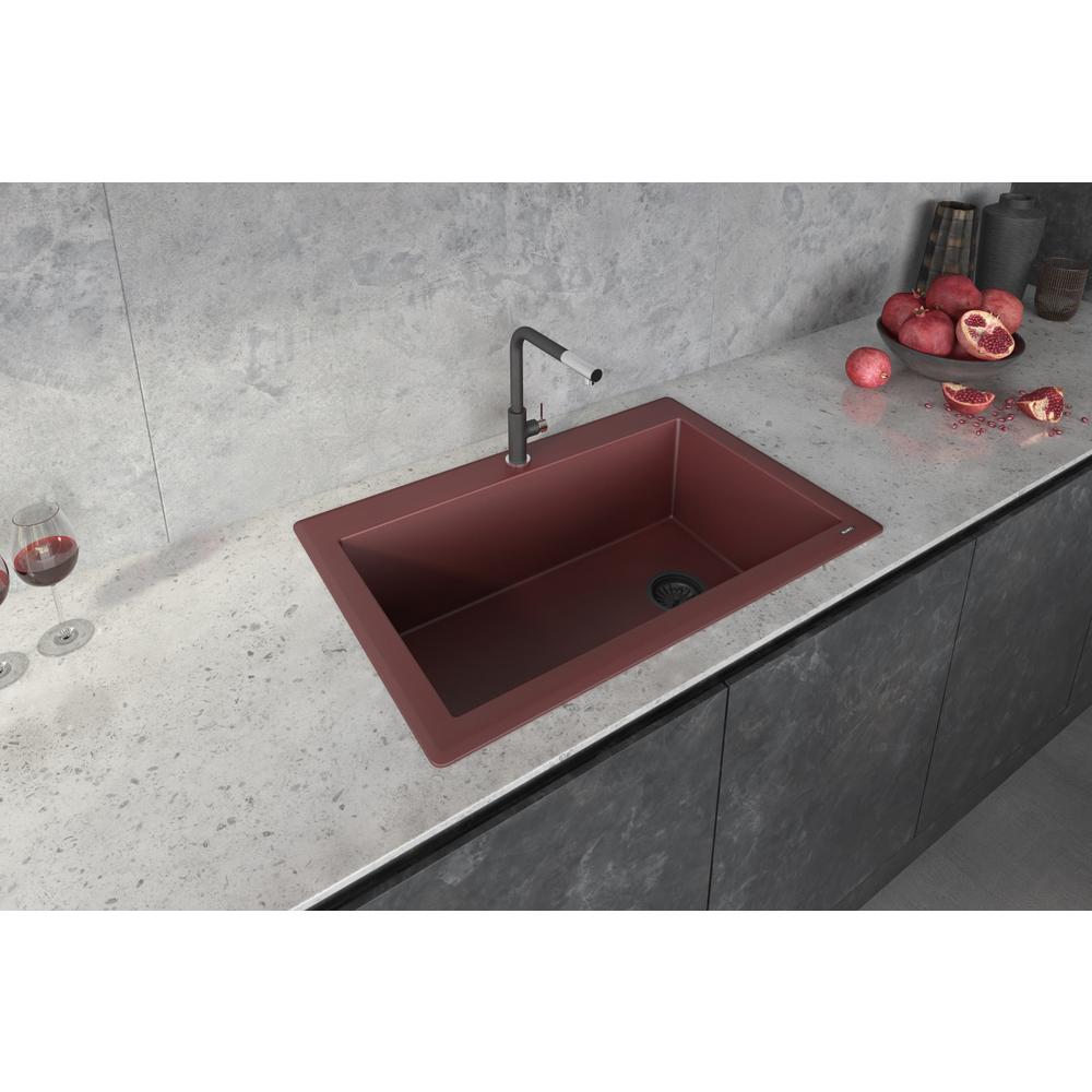 Ruvati 33 x 22 inch Drop-in Topmount Single Bowl Kitchen Sink Carnelian Red. Picture 10