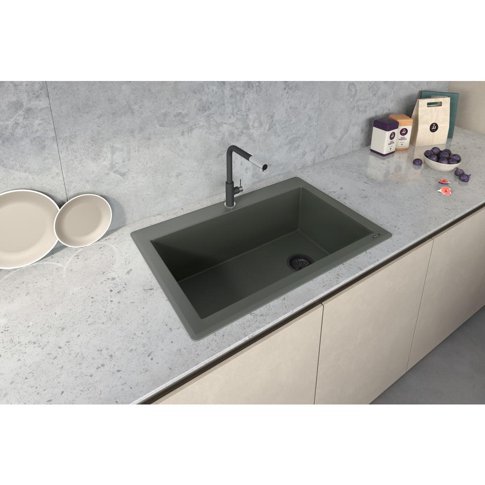 Ruvati 33 x 22 inch Drop-in Topmount Single Bowl Kitchen Sink Juniper Green. Picture 9