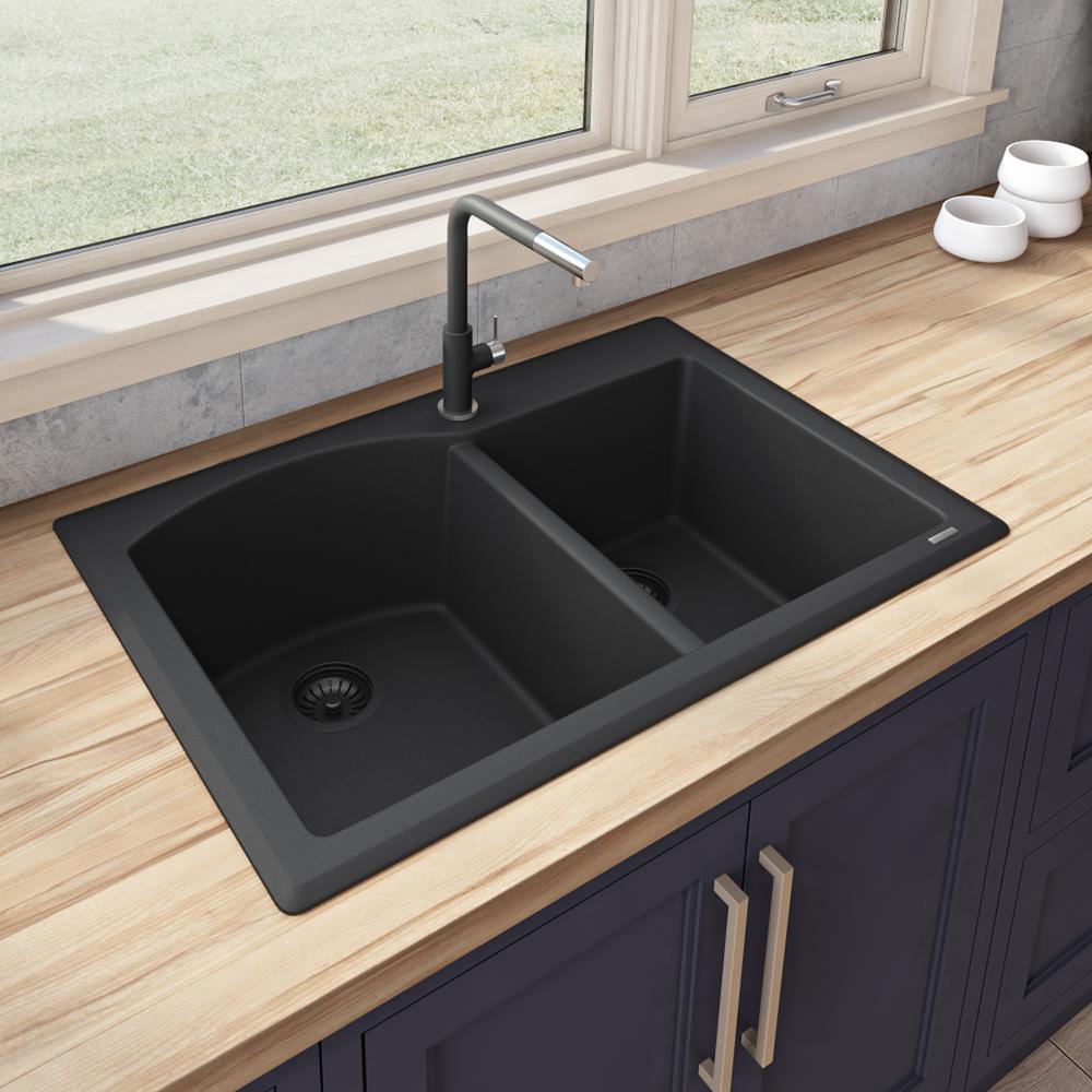 Ruvati 33 x 22 inch epiGranite Dual-Mount Double Bowl Kitchen Sink. Picture 2