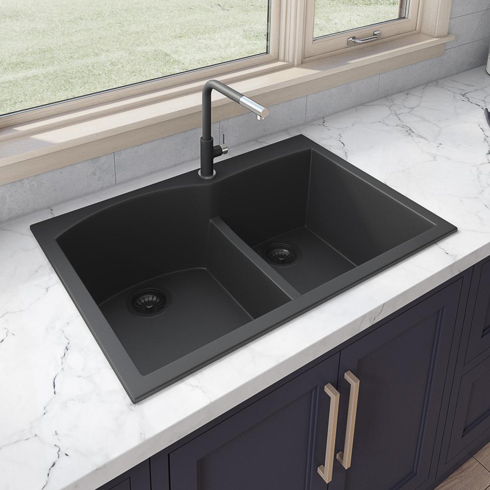 Ruvati 33 x 22 inch epiGranite Drop-in Topmount Double Bowl Kitchen Sink. Picture 4