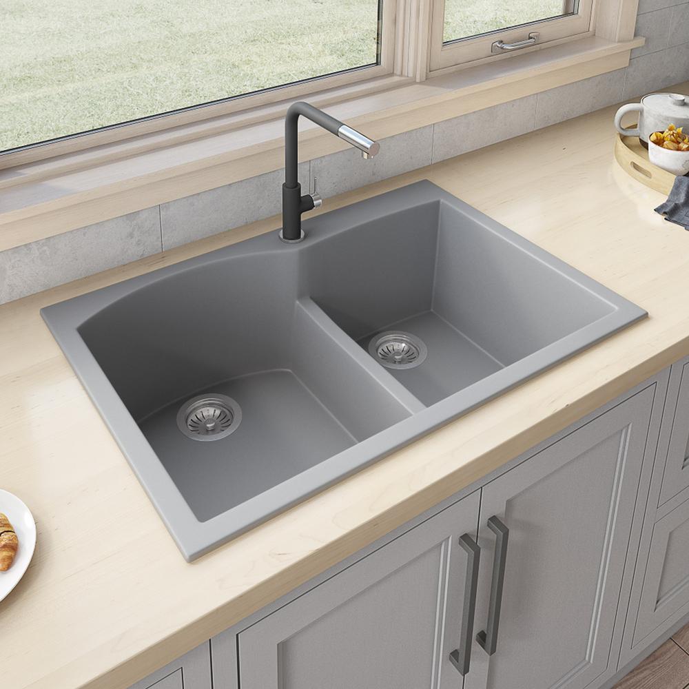 Ruvati 33 x 22 inch epiGranite Drop-in Topmount Double Bowl Kitchen Sink. Picture 5