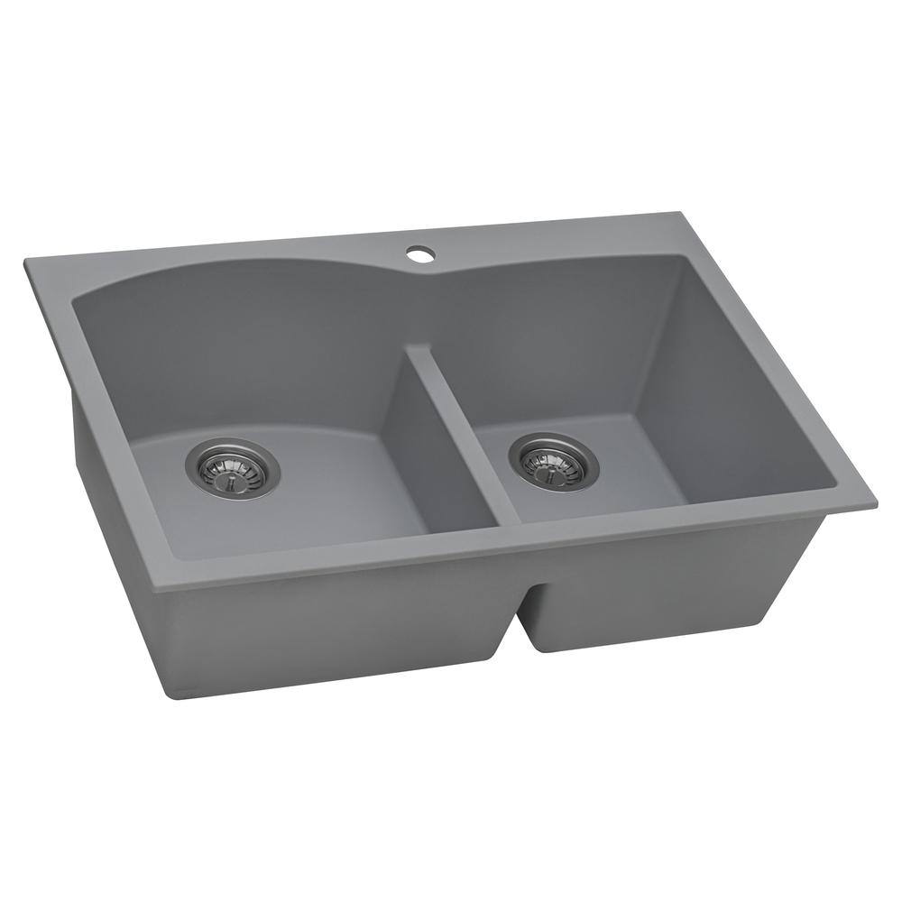 Ruvati 33 x 22 inch epiGranite Drop-in Topmount Double Bowl Kitchen Sink. Picture 2