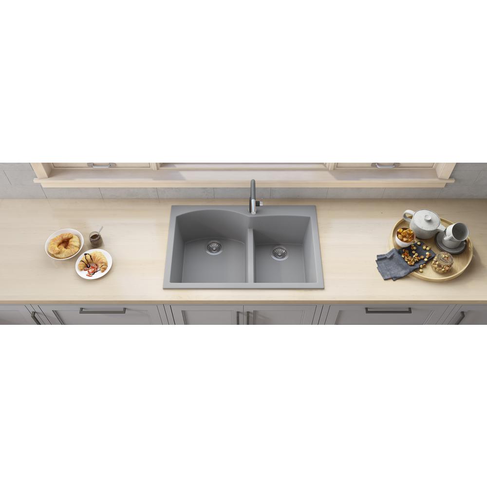 Ruvati 33 x 22 inch epiGranite Drop-in Topmount Double Bowl Kitchen Sink. Picture 8