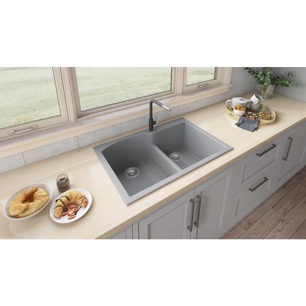 Ruvati 33 x 22 inch epiGranite Drop-in Topmount Double Bowl Kitchen Sink. Picture 9