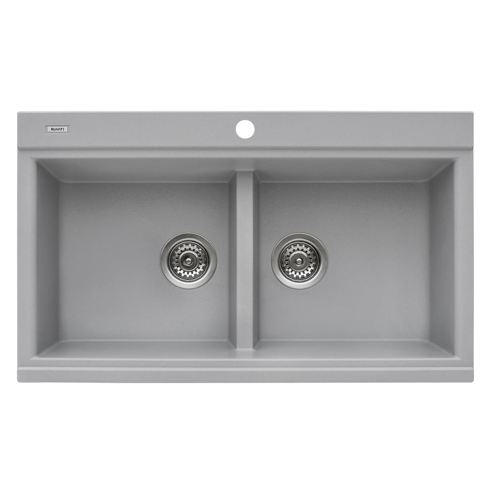 Ruvati 34 inch epiGranite Topmount Workstation Ledge Kitchen Sink. Picture 3