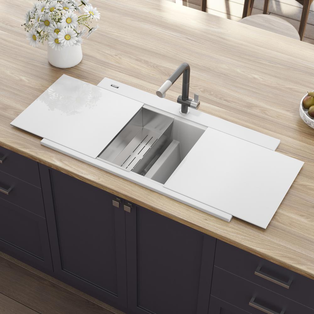 Ruvati 34 inch epiGranite Topmount Workstation Ledge Kitchen Sink. Picture 1