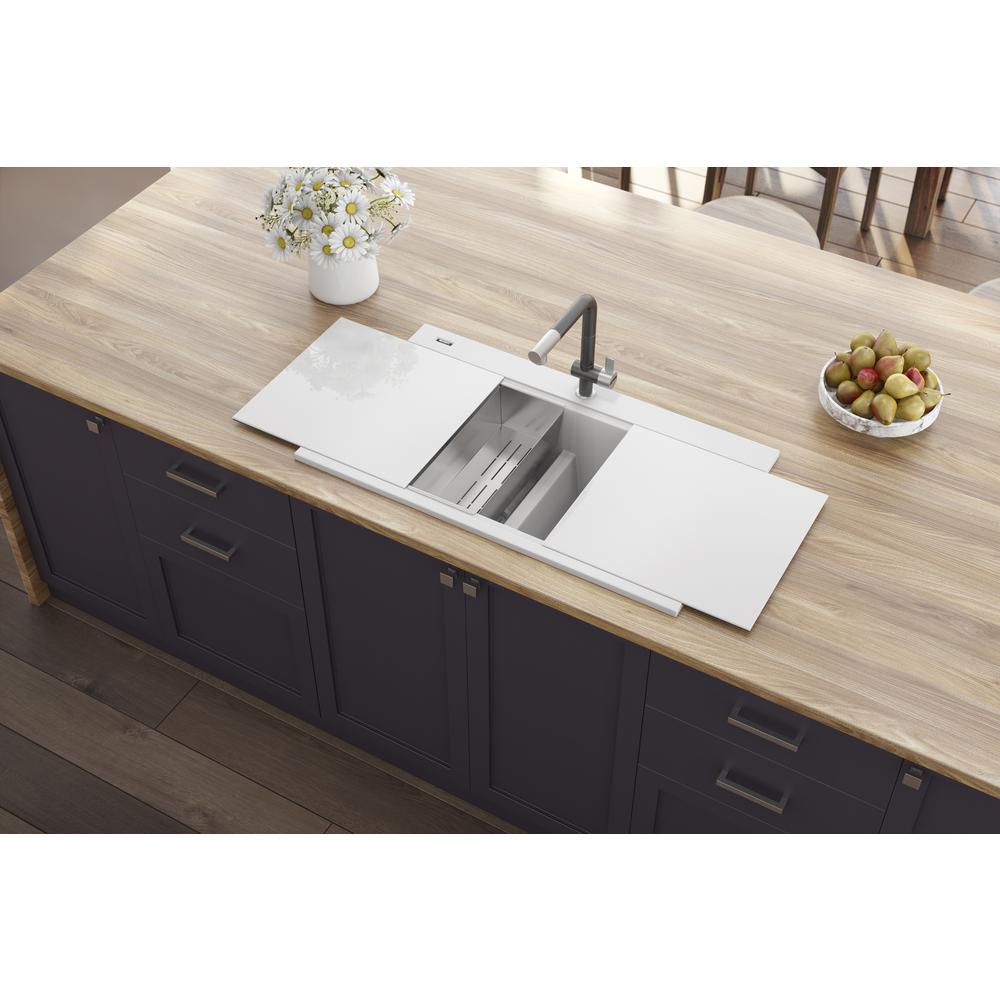 Ruvati 34 inch epiGranite Topmount Workstation Ledge Kitchen Sink. Picture 9