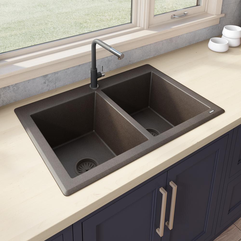 Ruvati 33 x 22 inch epiGranite Dual-Mount Double Bowl Kitchen Sink. Picture 1