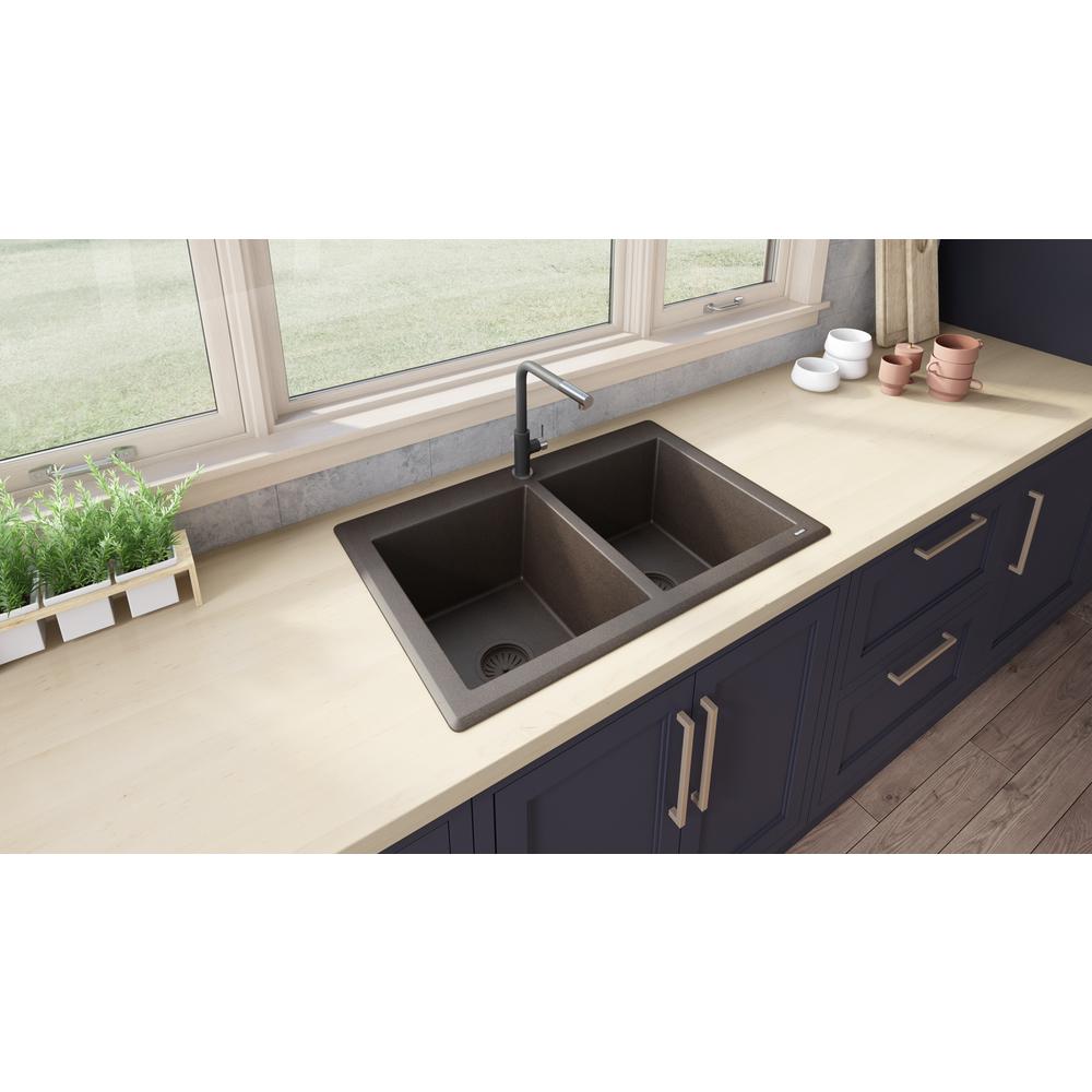 Ruvati 33 x 22 inch epiGranite Dual-Mount Double Bowl Kitchen Sink. Picture 11