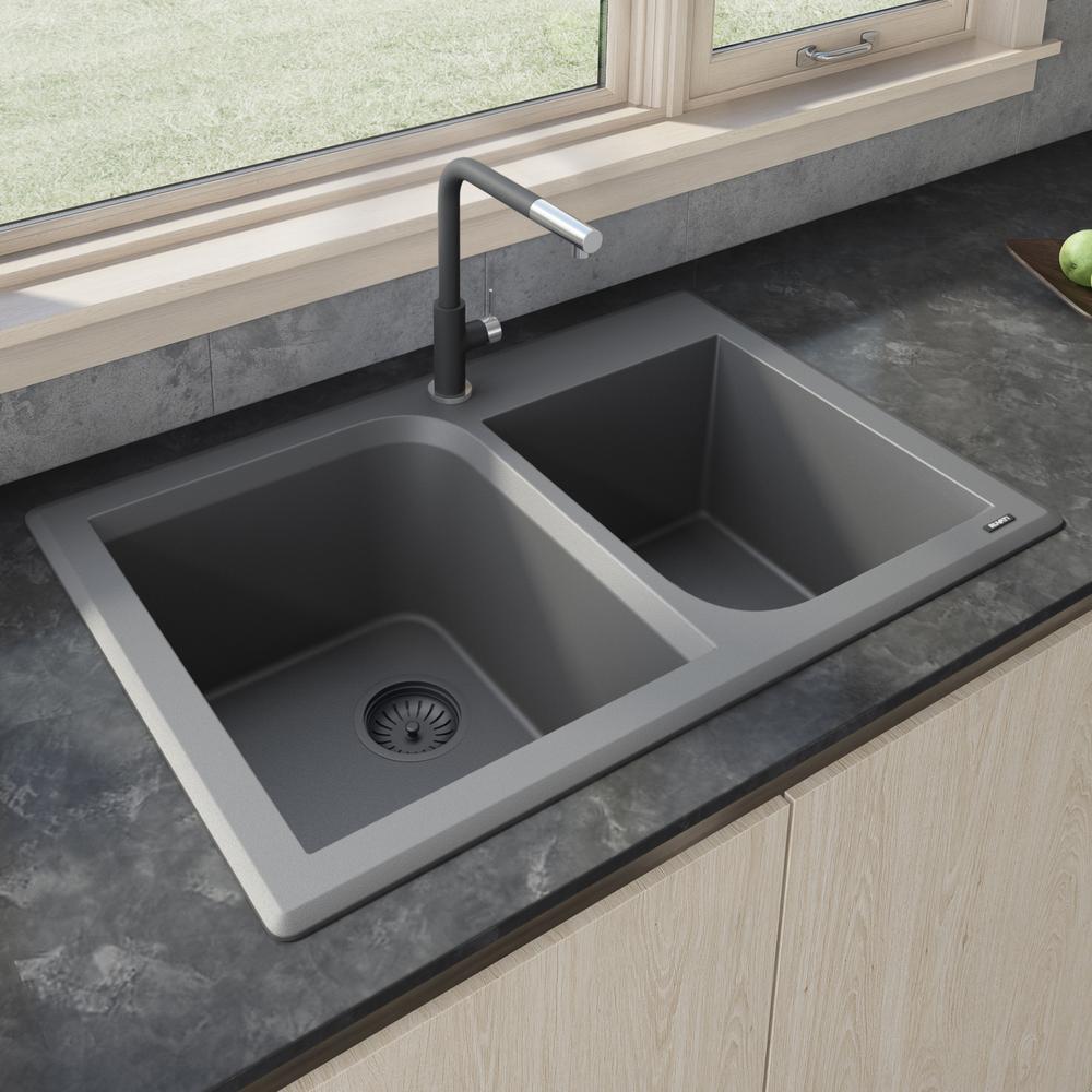 Ruvati 33 x 22 inch epiGranite Dual-Mount Double Bowl Kitchen Sink. Picture 8