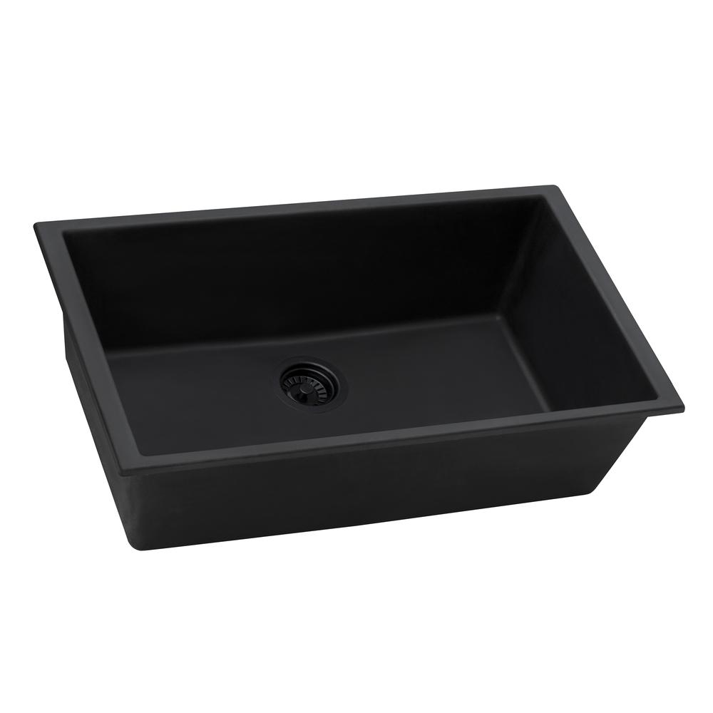 Granite Composite Undermount Single Bowl Kitchen Sink - Midnight Black. Picture 1