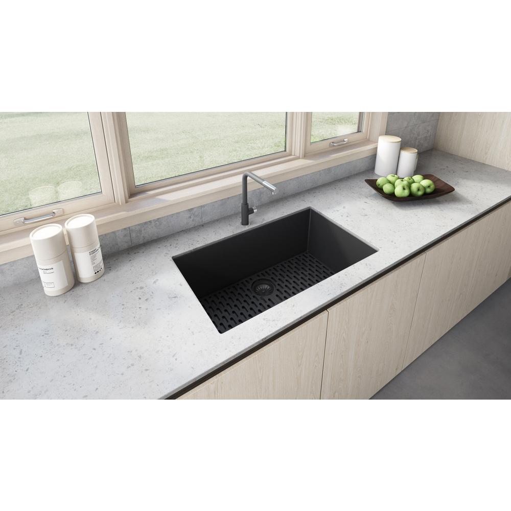 Granite Composite Undermount Single Bowl Kitchen Sink - Midnight Black. Picture 13