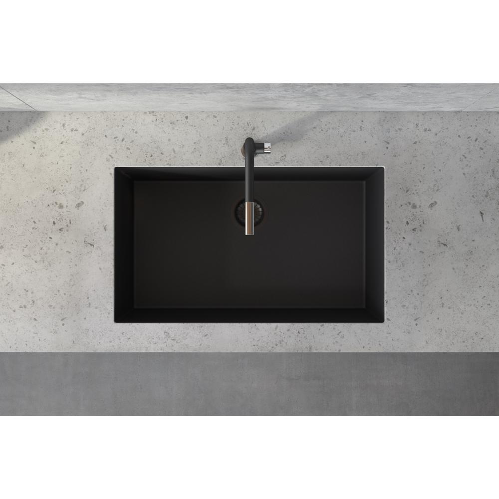 Granite Composite Undermount Single Bowl Kitchen Sink - Midnight Black. Picture 8