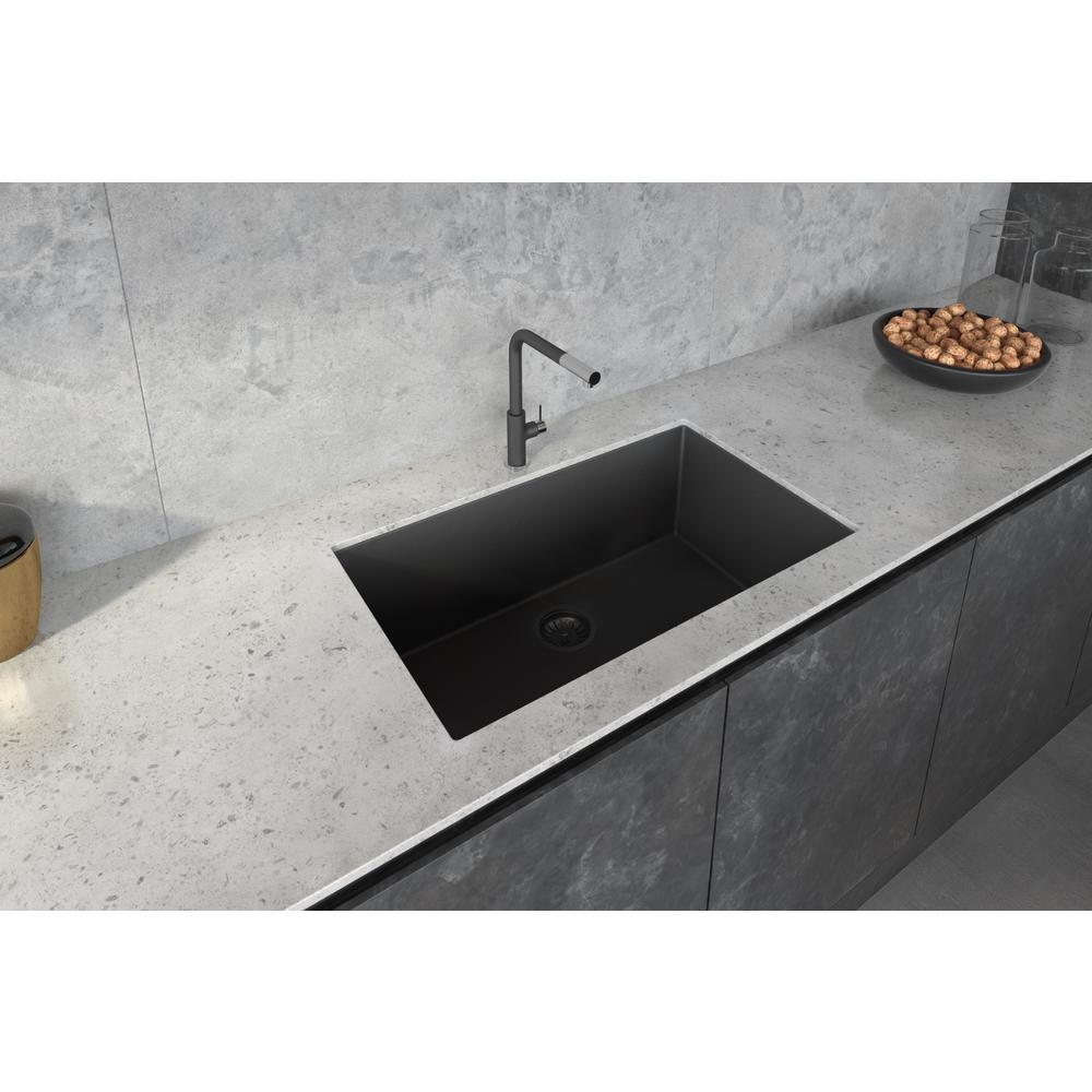 Granite Composite Undermount Single Bowl Kitchen Sink - Midnight Black. Picture 10