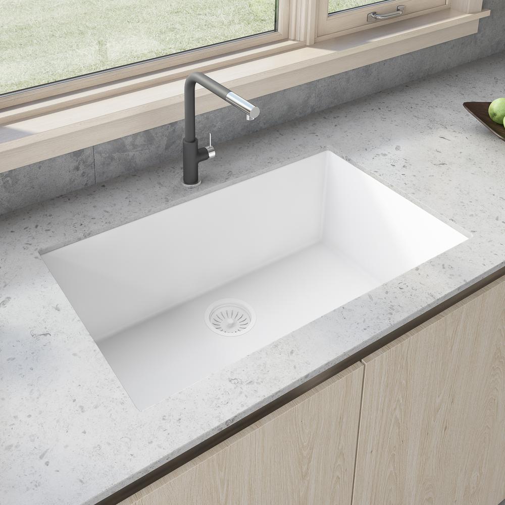 Granite Composite Undermount Single Bowl Kitchen Sink - Arctic White - RVG2030WH. Picture 9