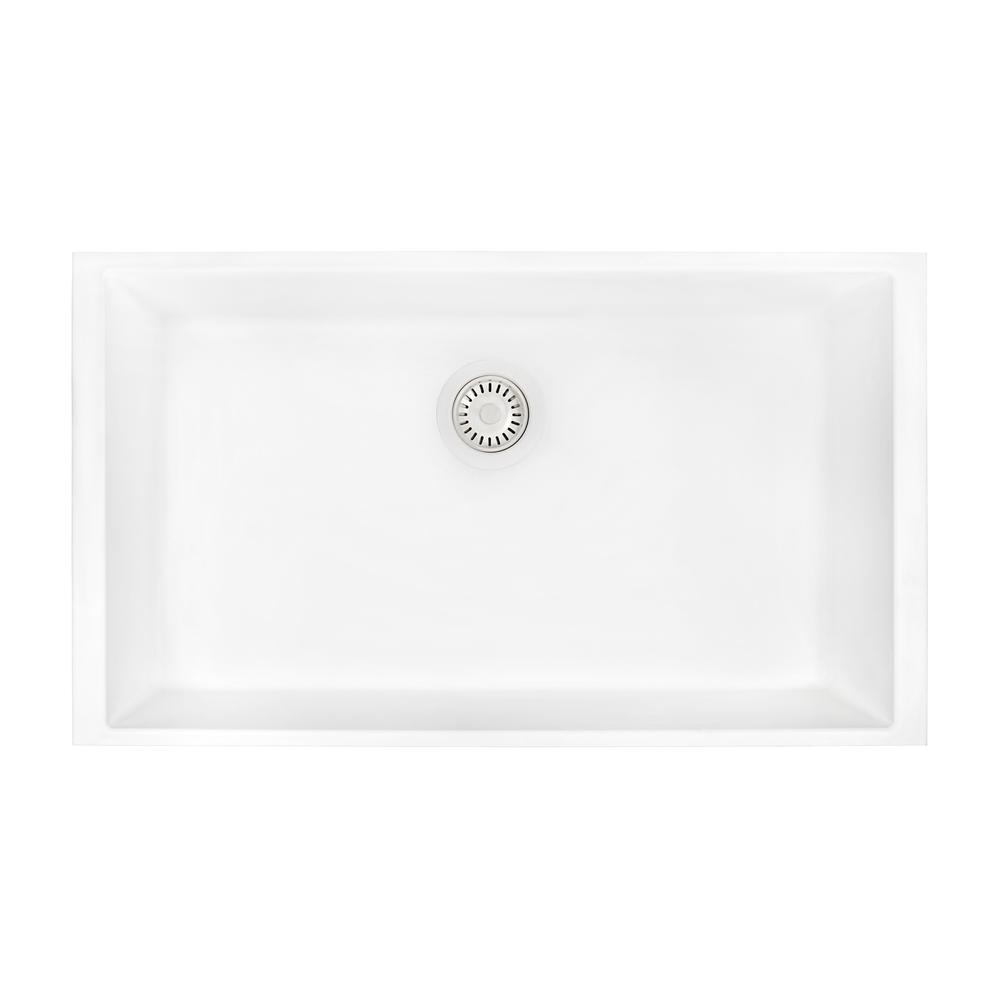 Granite Composite Undermount Single Bowl Kitchen Sink - Arctic White - RVG2030WH. Picture 4