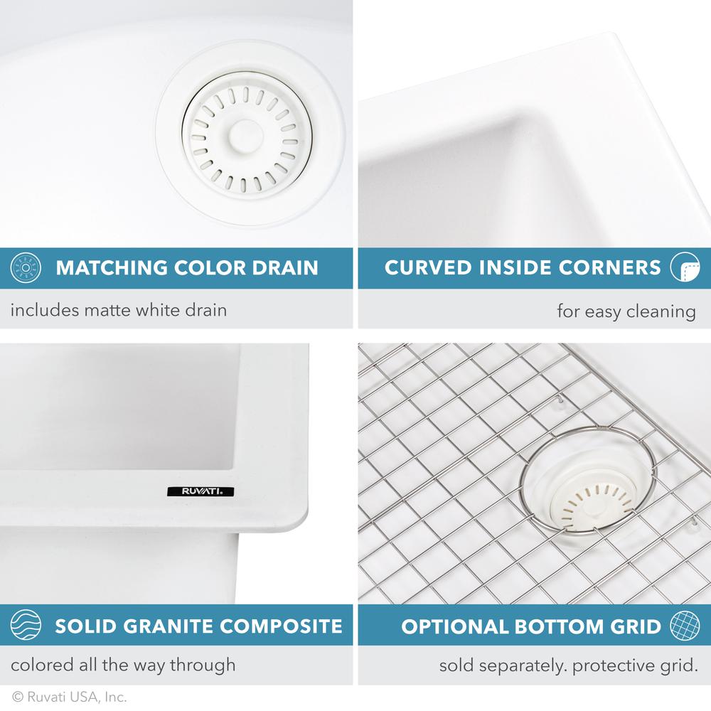 Granite Composite Undermount Single Bowl Kitchen Sink - Arctic White - RVG2030WH. Picture 5