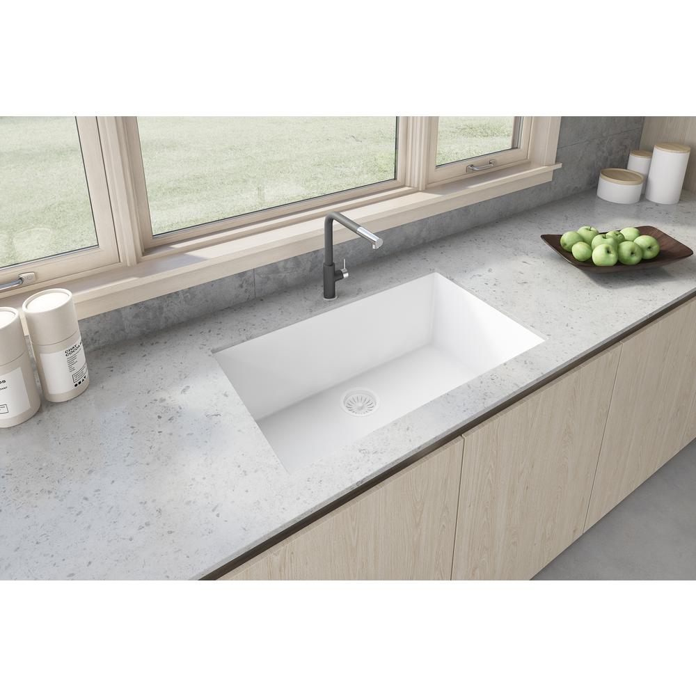 Granite Composite Undermount Single Bowl Kitchen Sink - Arctic White - RVG2030WH. Picture 8