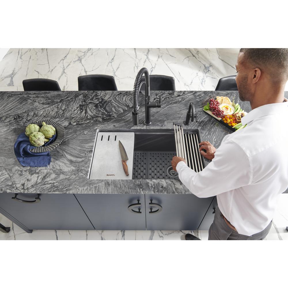 Undermount Workstation Granite Composite Kitchen Sink Matte Black. Picture 14