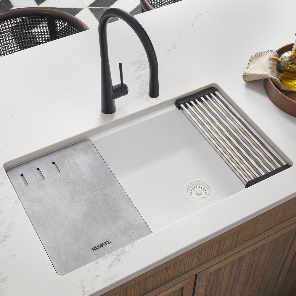 Granite Composite Workstation Undermount Kitchen Sink Single Bowl White. Picture 10
