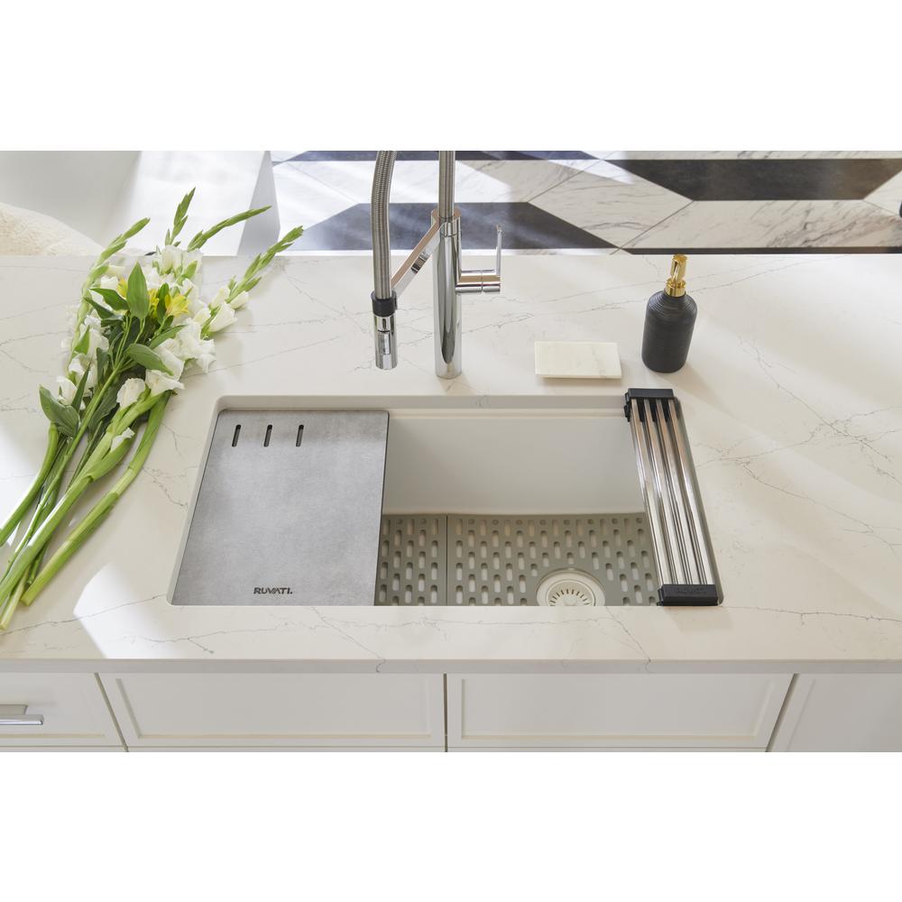 Granite Composite Workstation Undermount Kitchen Sink Single Bowl White. Picture 13