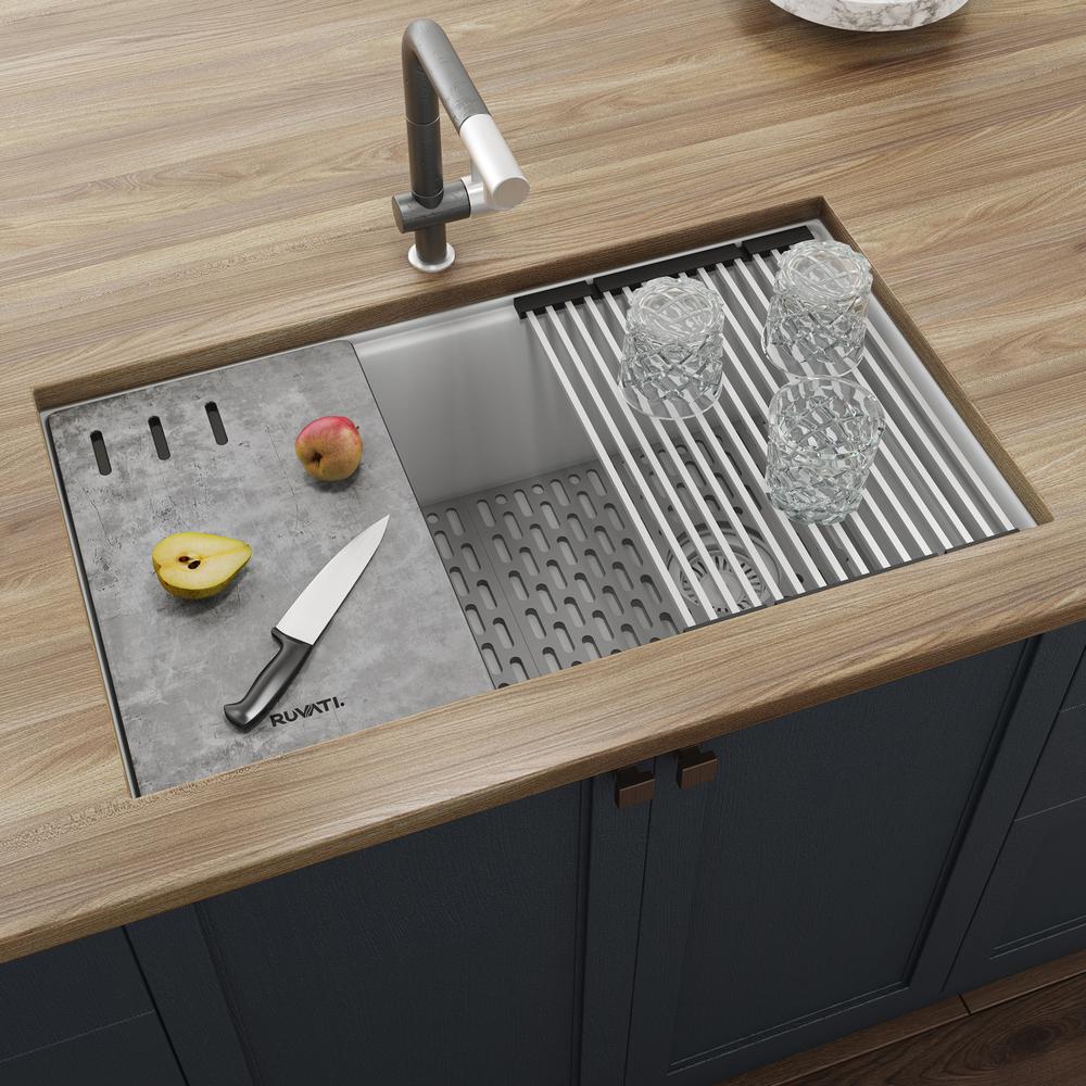 Granite Composite Workstation Undermount Kitchen Sink Single Bowl White. Picture 12