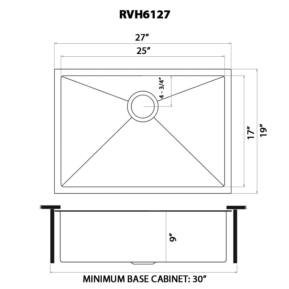 Ruvati 27-inch Undermount Kitchen Sink 16 Gauge Single Bowl. Picture 7