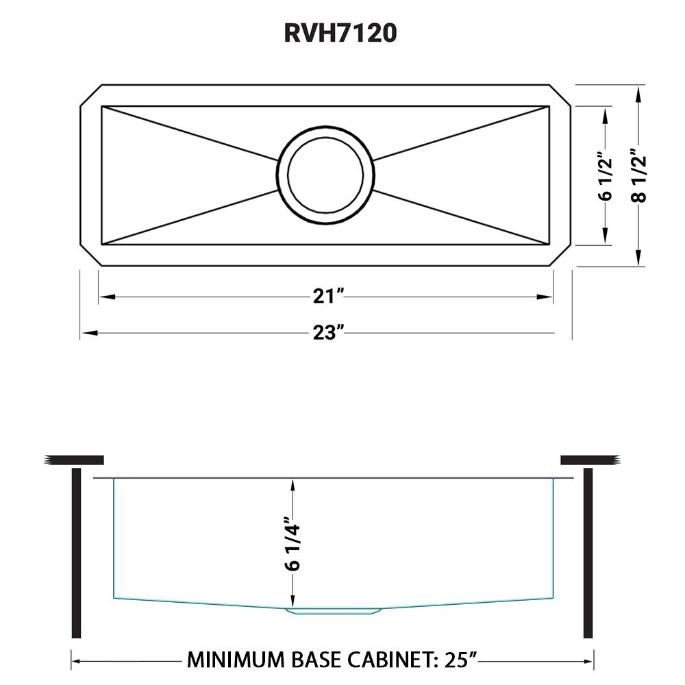 Ruvati 23" x 8" Bar Prep Sink Narrow Trough Undermount 16 Gauge Single Bowl. Picture 13