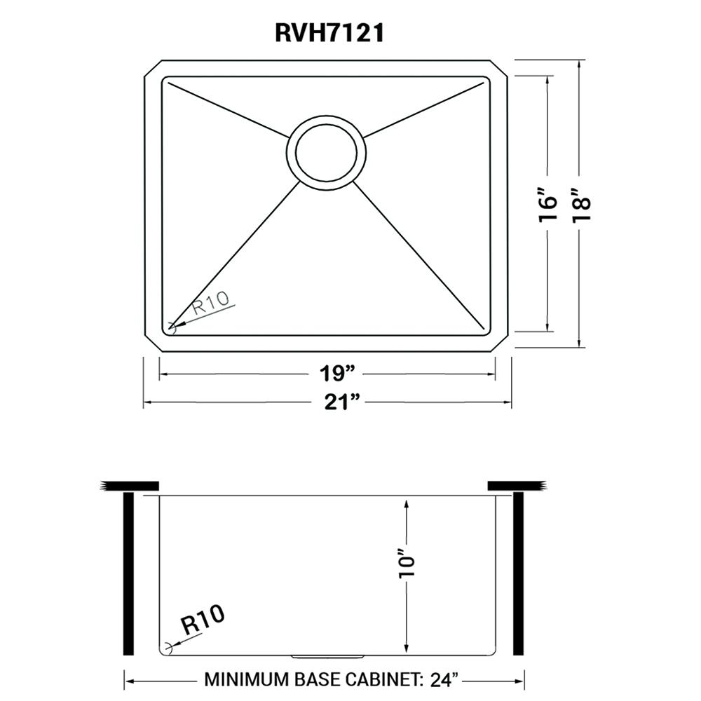 Ruvati 21-inch Undermount Bar Prep Kitchen Sink 16 Gauge Corners Single Bowl. Picture 11