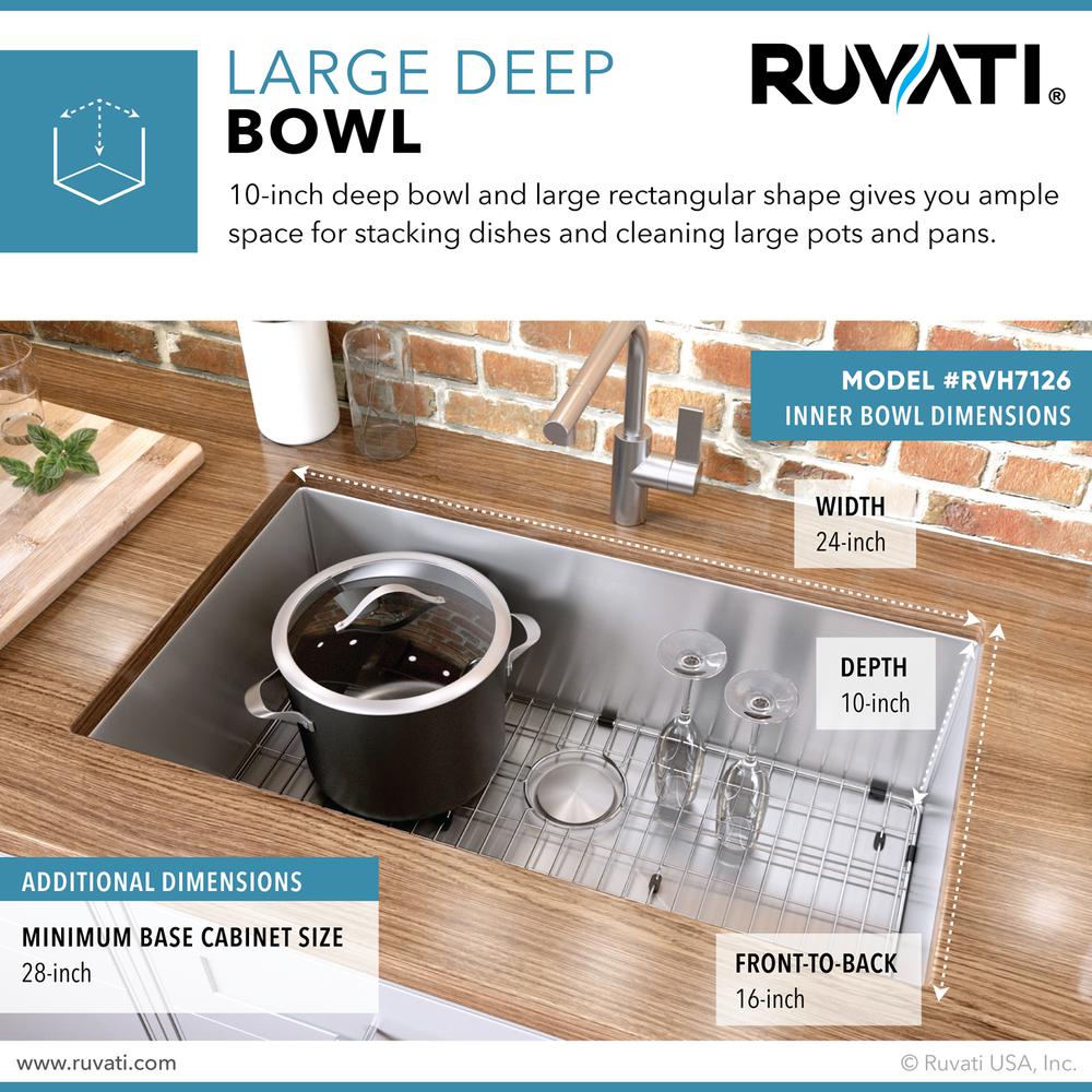 Ruvati 26-inch Undermount Kitchen Sink 16 Gauge Rounded Corners Single Bowl. Picture 9