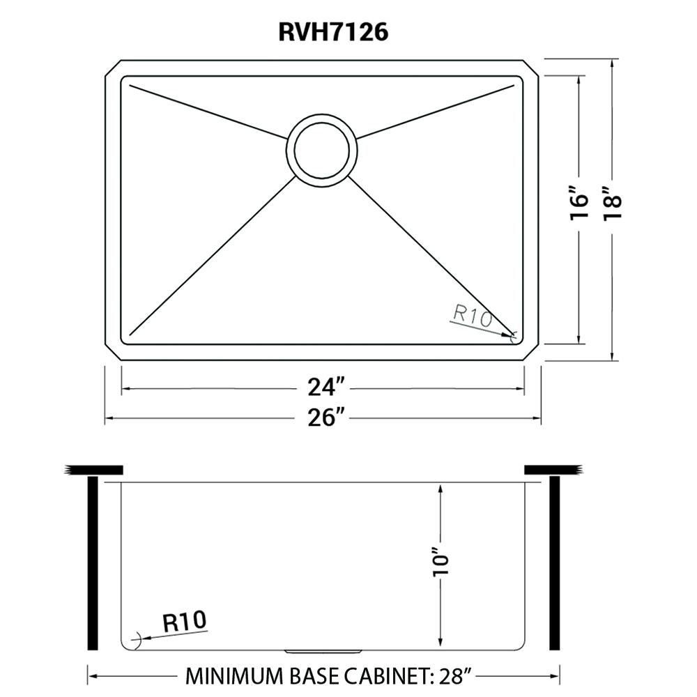 Ruvati 26-inch Undermount Kitchen Sink 16 Gauge Rounded Corners Single Bowl. Picture 12