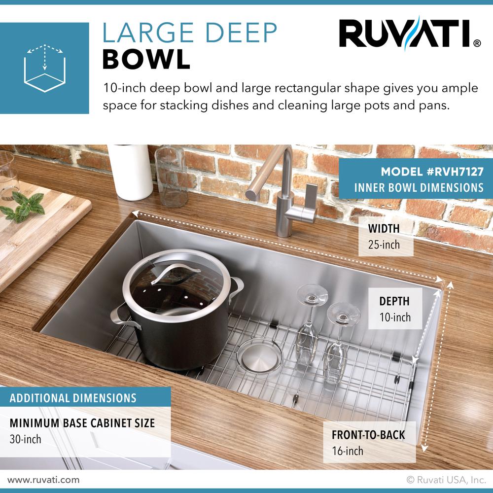 Ruvati 27-inch Undermount 16 Gauge Kitchen Sink Rounded Corners Single Bowl. Picture 12
