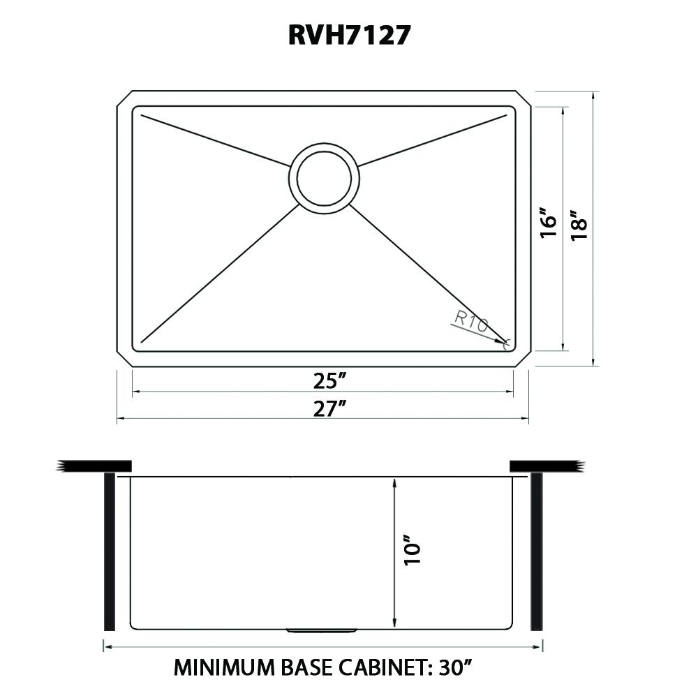 Ruvati 27-inch Undermount 16 Gauge Kitchen Sink Rounded Corners Single Bowl. Picture 6