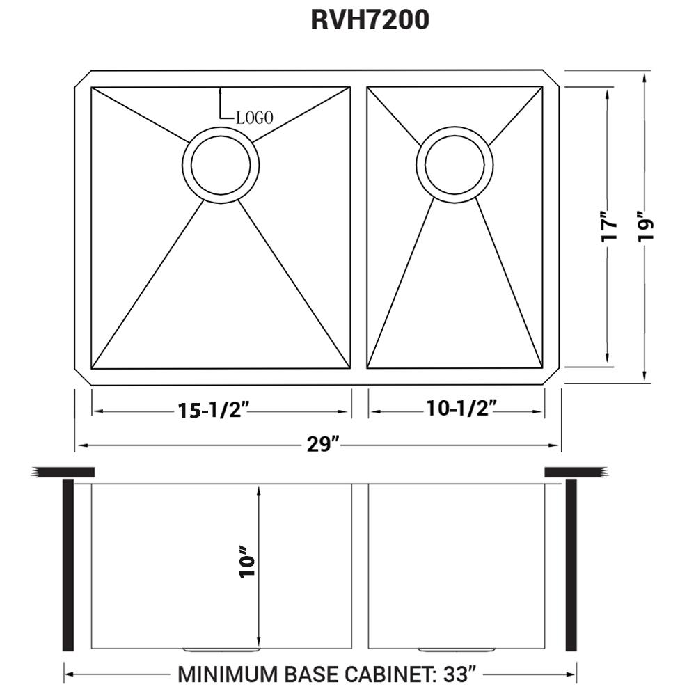 Ruvati 29-inch Undermount 60/40 Double Bowl Zero Radius 16 Gauge Kitchen Sink. Picture 11