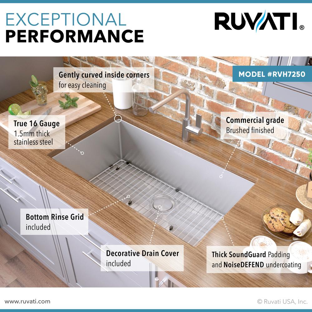 Ruvati 28-inch Undermount 16 Gauge Kitchen Sink Rounded Corners Single Bowl. Picture 8