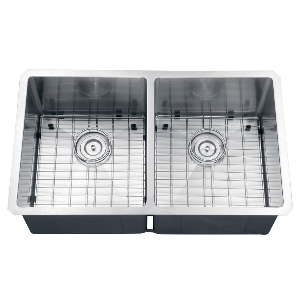 Ruvati 32-in Undermount 50/50 Double Bowl Rounded Corners 16 Gauge Kitchen Sink. Picture 3