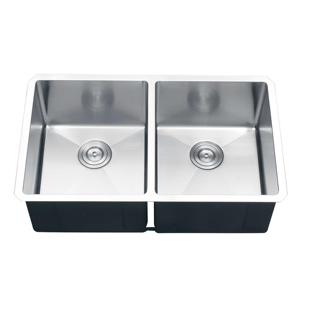 Ruvati 32-in Undermount 50/50 Double Bowl Rounded Corners 16 Gauge Kitchen Sink. Picture 7