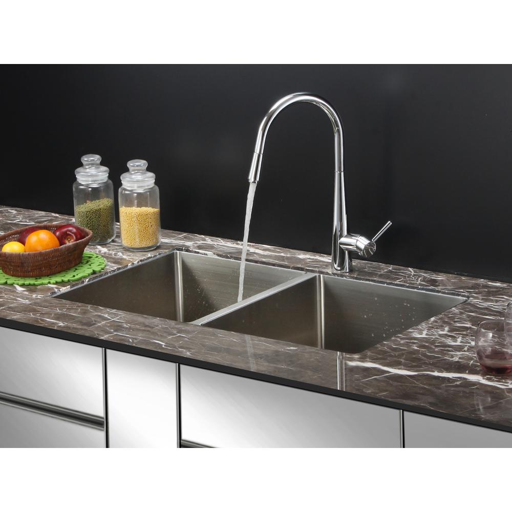 Ruvati 32-in Undermount 50/50 Double Bowl Rounded Corners 16 Gauge Kitchen Sink. Picture 11
