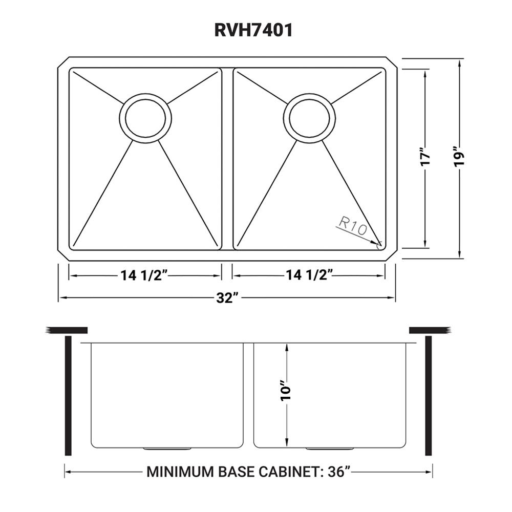 Ruvati 32-in Undermount 50/50 Double Bowl Rounded Corners 16 Gauge Kitchen Sink. Picture 15